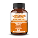Mushroom Kompleksi 12000 mg Capsules - Lions Mane, Cordyceps, Reshi, Maitake - Nootropics Brain, Boosts Memory, Energy, Cognitive Function & improves Focus, Immune System, Antioxy - 90 Vegan Capsules