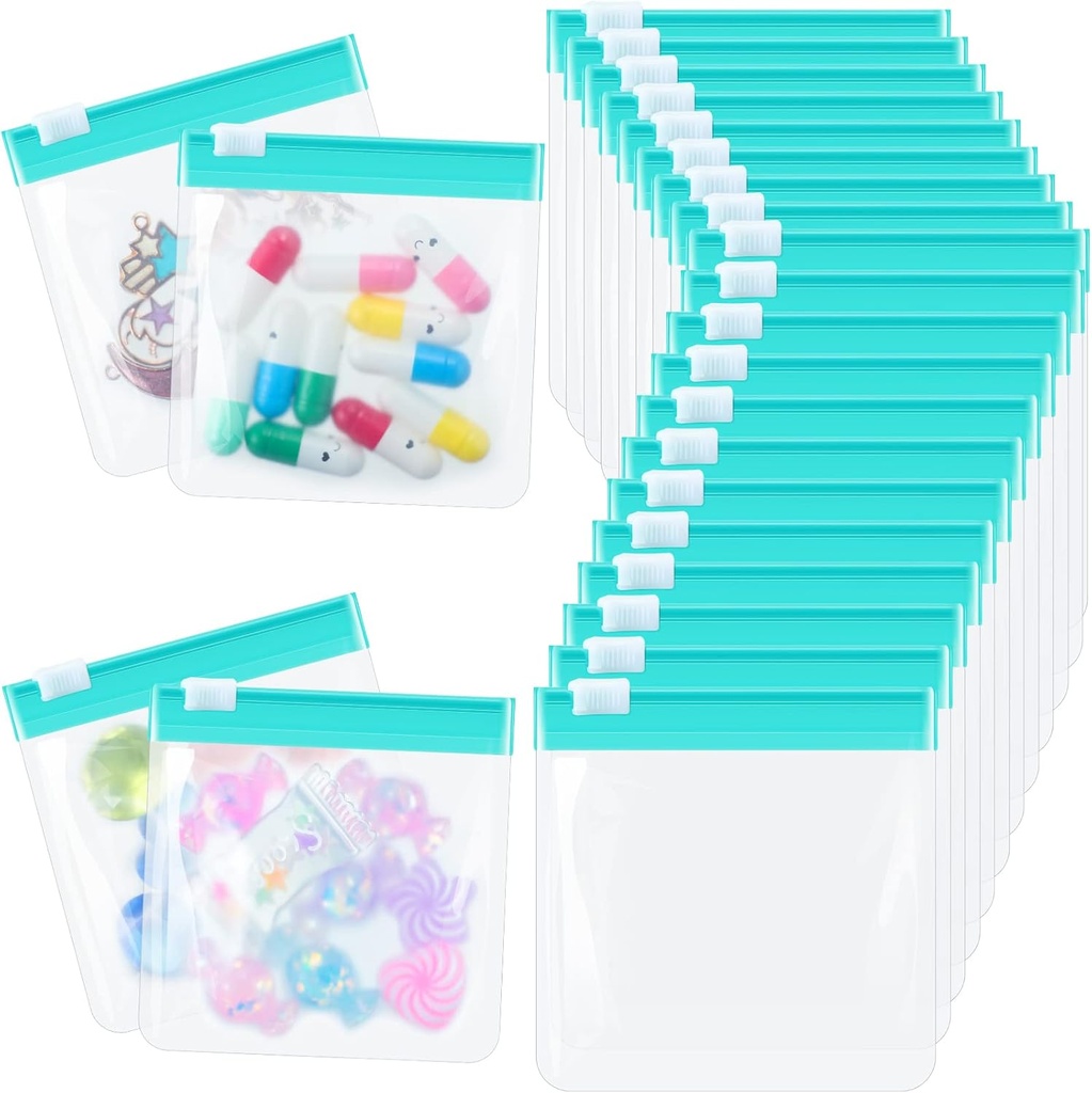 24 Adet Pill Pouch Çantası Kaplamalı Pill Pouch Set Reusable Translucent Medicine Organizer SelfStart Medicine Bag Travel Plastik Pill Çanta with Slide Lock Pill Baggies for Pills Storage (Turquoise)