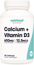 Nutricost Ασβέστιο (600mg) + Βιταμίνη D3 (12,5mcg) για γυναίκες, 180 κάψουλες - Vegan, μη ΓΤΟ, Χωρίς γλουτένη - 60 Σερβιέτες