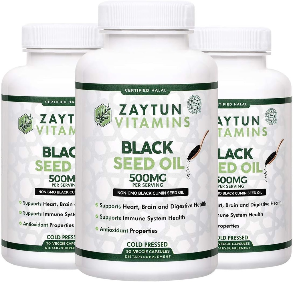 Hell Black Seed Oil (3-Pack) Cold-Pressed Nigella Sativa, Destekler Kalp, Beyin, Ortaklar, Immune Health, Non-GMO, ABD'de Yapıldı - Halal Vitaminler