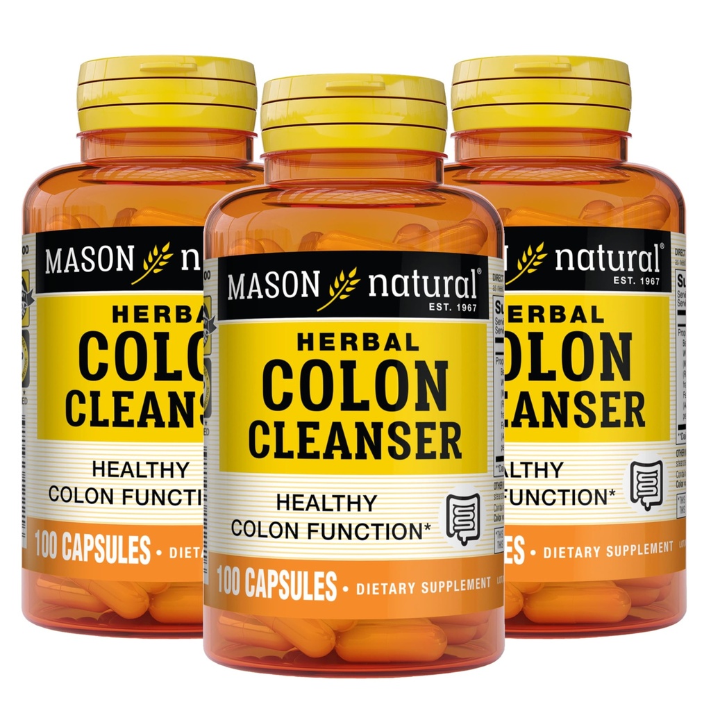 MASON NATURAL Herbal Colon Cleanser, 300 Day Supply, Diyeter Supplement Supports Digestive Health with uli Fibers, Probiyotiks & Herbs, 3 Pack