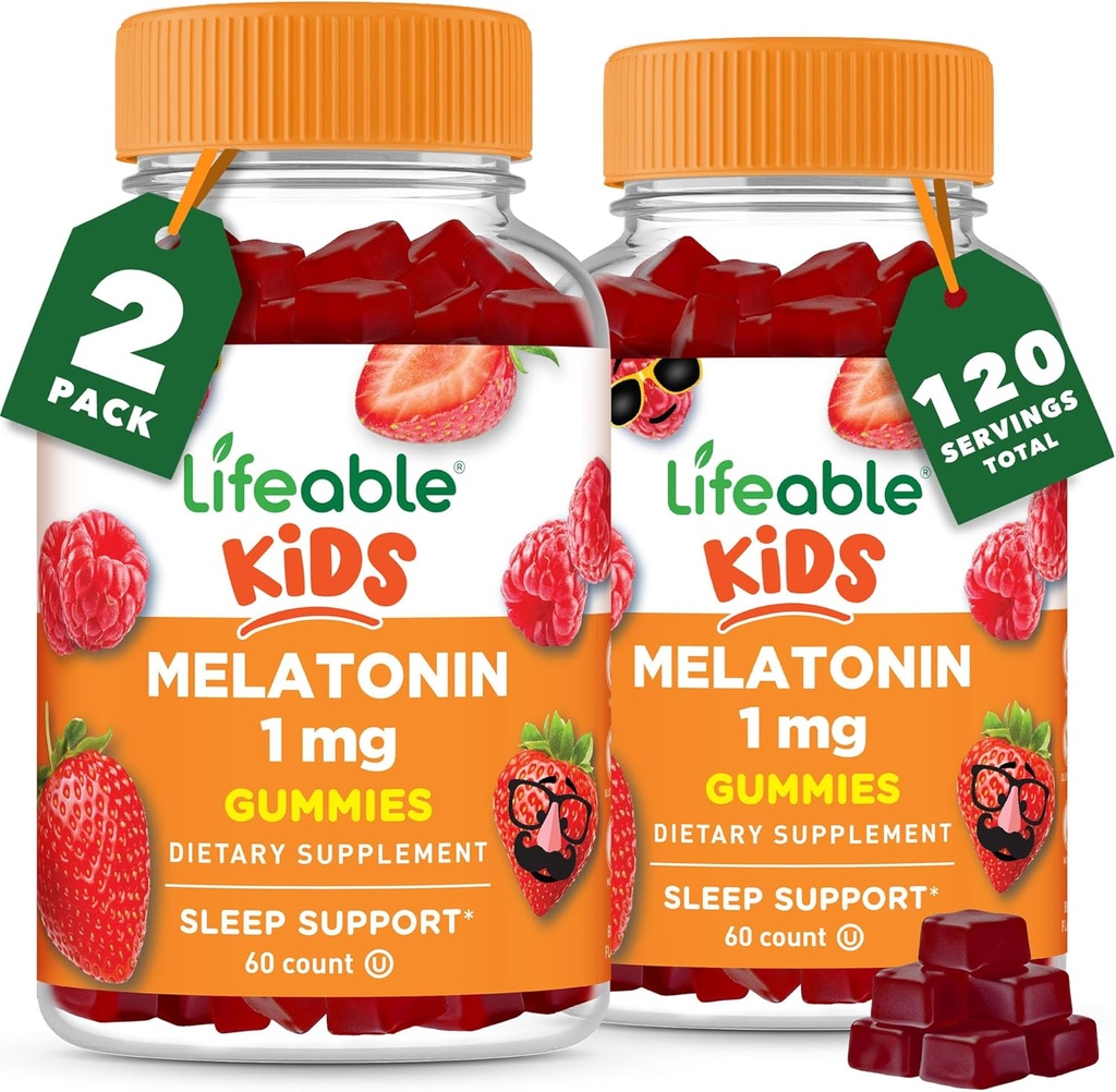 Lifeable Melatonin 1 mg | Great Tasting Melatonin Gummies Kids | Gluten Free Vegetarian GMO-Free Chewable | Helps Falling Asleep ve Sleep | for Kids, Teen and Toddler | 2 Pack - 120 Gummies