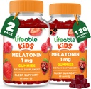 Lifeable Melatonin 1 mg | Great Tasting Melatonin Gummies Kids | Gluten Free Vegetarian GMO-Free Chewable | Helps Falling Asleep ve Sleep | for Kids, Teen and Toddler | 2 Pack - 120 Gummies
