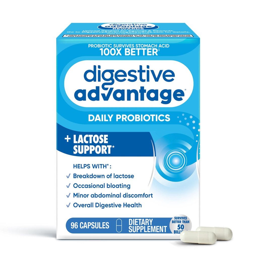 Digestive Advantage Lactose Savunma Kapsülleri (96 Bir Kutuda Kont), Digestive Upset'e karşı Breaks Down Lactose'ye yardım eder ve Digestive and Immune Health, CFUsFU