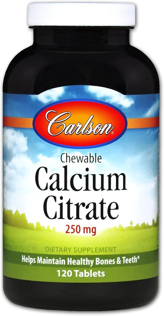 Carlson Μασώμενο Κιτρικό Ασβέστιο 250 mg, Βανίλια, 120 δισκία