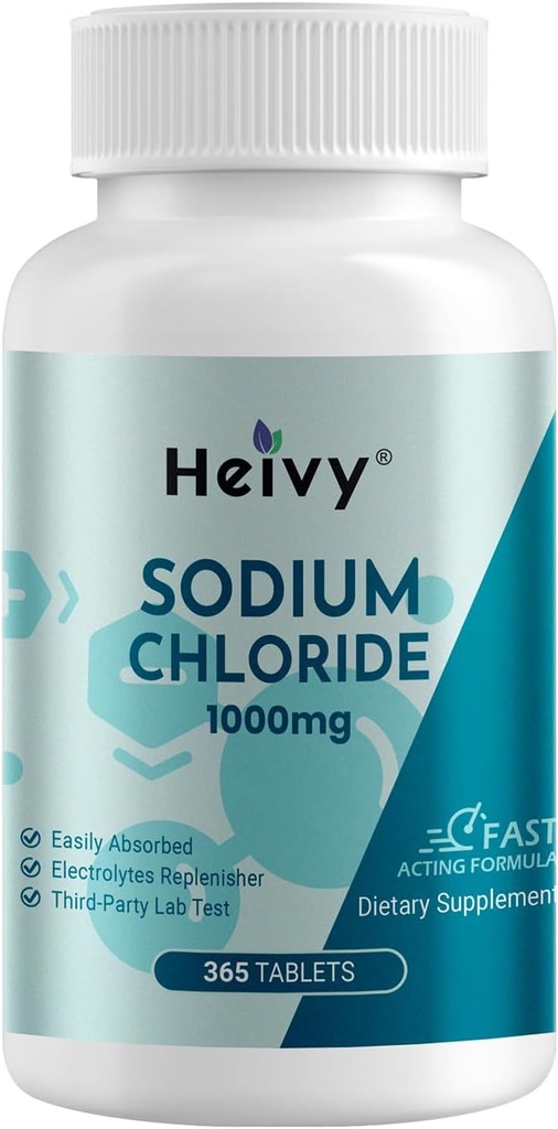 Heivy sodyum Chloride Tabletleri 1000 mg - Pure Salt Tabletler, 365 Tabletler, sodyum Chloride, Non-GMO - Elektrolyte Balance and Hydration Support, Electrolytes Replenisher Hydration Drink