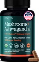 USDA Organik Lions Mane Supplement Capsules with Ashwagandha, Chaga, Reishi, Cordyceps, Türkiye Tail (18,600 mg/serv) 10x Adaptojenik Mushroom Kompleksi Focus Supplement - Energy, Immunity & Nootropic