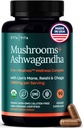 USDA Organik Lions Mane Supplement Capsules with Ashwagandha, Chaga, Reishi, Cordyceps, Türkiye Tail (18,600 mg/serv) 10x Adaptojenik Mushroom Kompleksi Focus Supplement - Energy, Immunity & Nootropic