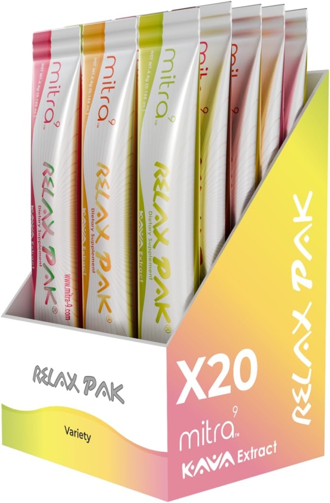 Mitra9 Kava Powder RelaxPak - Variety Pack Kava Extract Powder Packets | Mood Enhancer | Plant Based | Promotes Natural Calm & Clarity | Easy Open Single-Serving Stick (20)