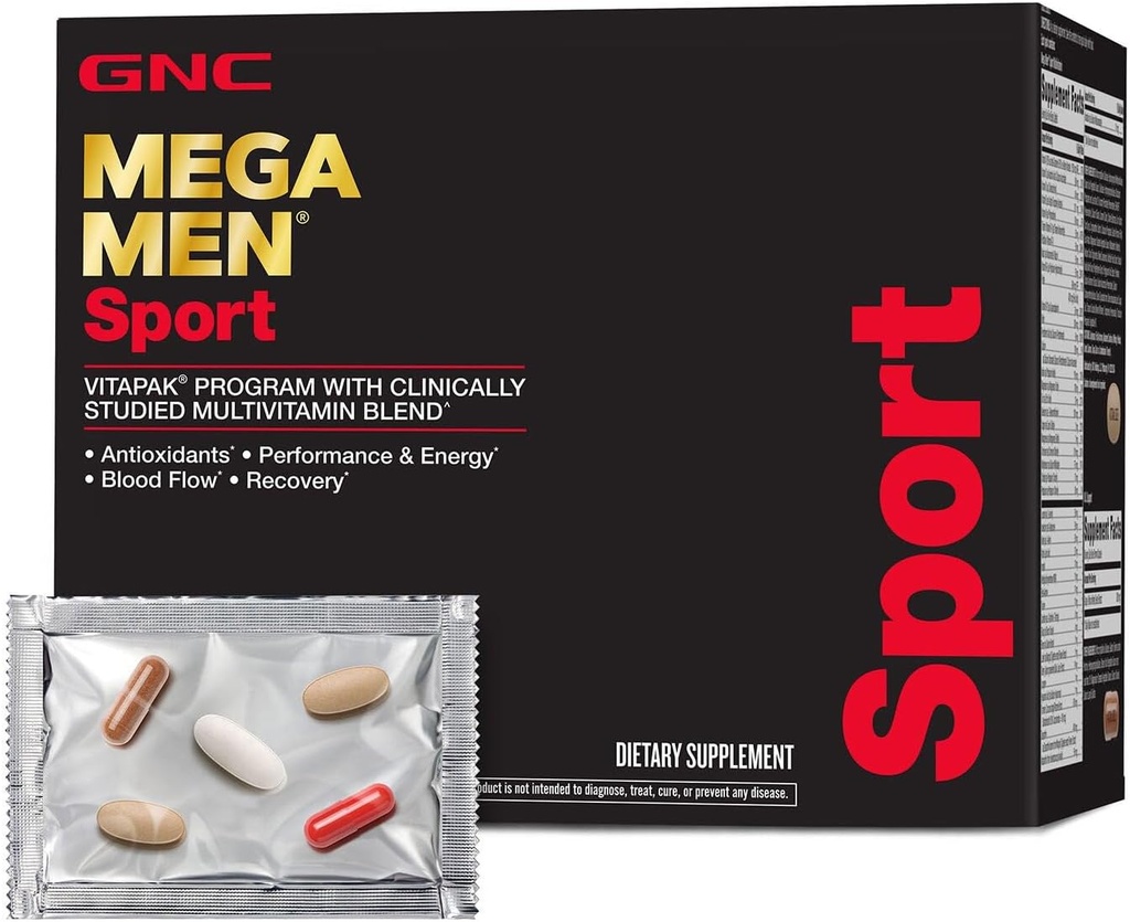 Mega Men Sport Vitapak Program, Convenient Complete Nutrition, 4 Προϊόντα σε 1 Πακέτα, Αθλητική Απόδοση, Ενέργεια, Ανάκτηση, Ροή αίματος, Αργινίνη, 200mg καφεΐνη, Θερμογόνος, 30 ημέρες προσφοράς