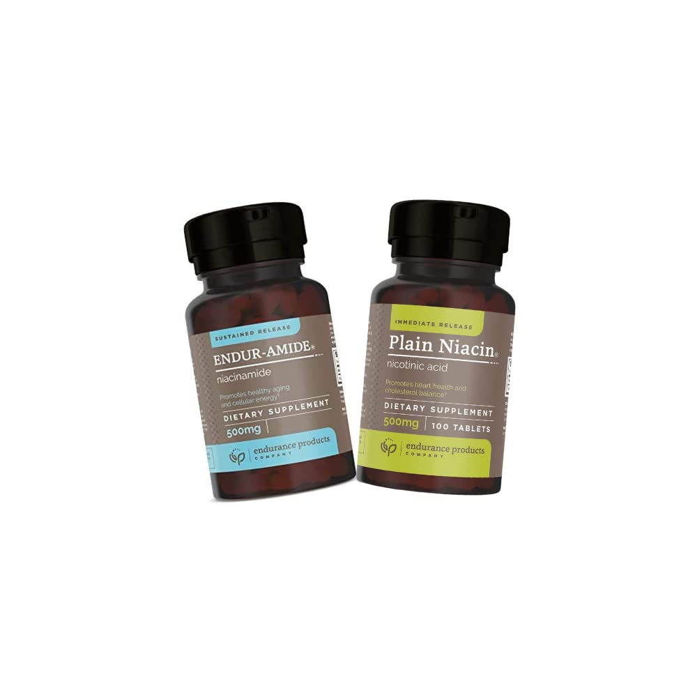 Endurance Products EPC Company NAD+ Niacinamid B3, Endur-Amide 500 mg 200 Tablet B3 Plain Niacin - 500 mg Immediate Release B-3 with Flush - Nicotinic Acid 100 Tablets