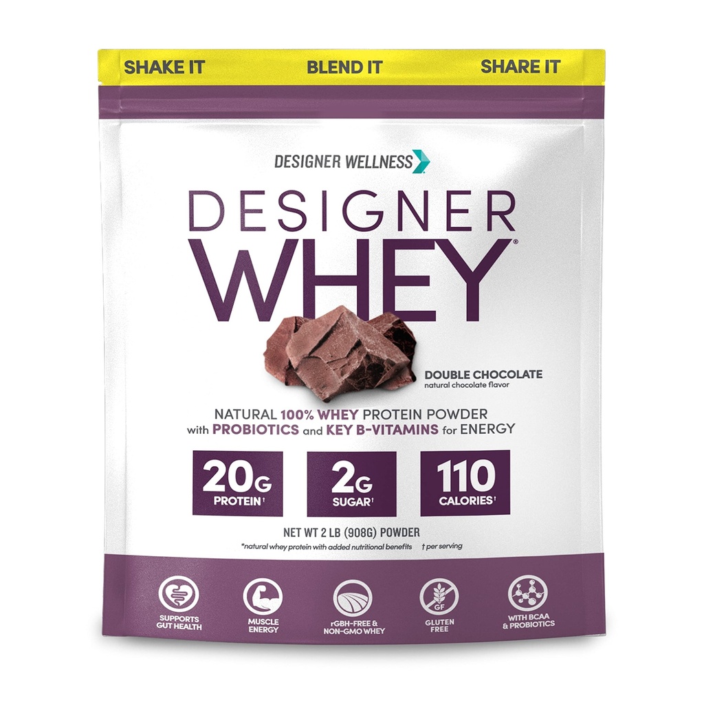 Tasarımcı Wellness, Tasarımcı Whey, Doğal Whey Protein Toz Probiyotikleri, Fiber ve Key B-Vitamins for Energy, Gluten-Free & Kosher, Double Chocolate, 2 lb