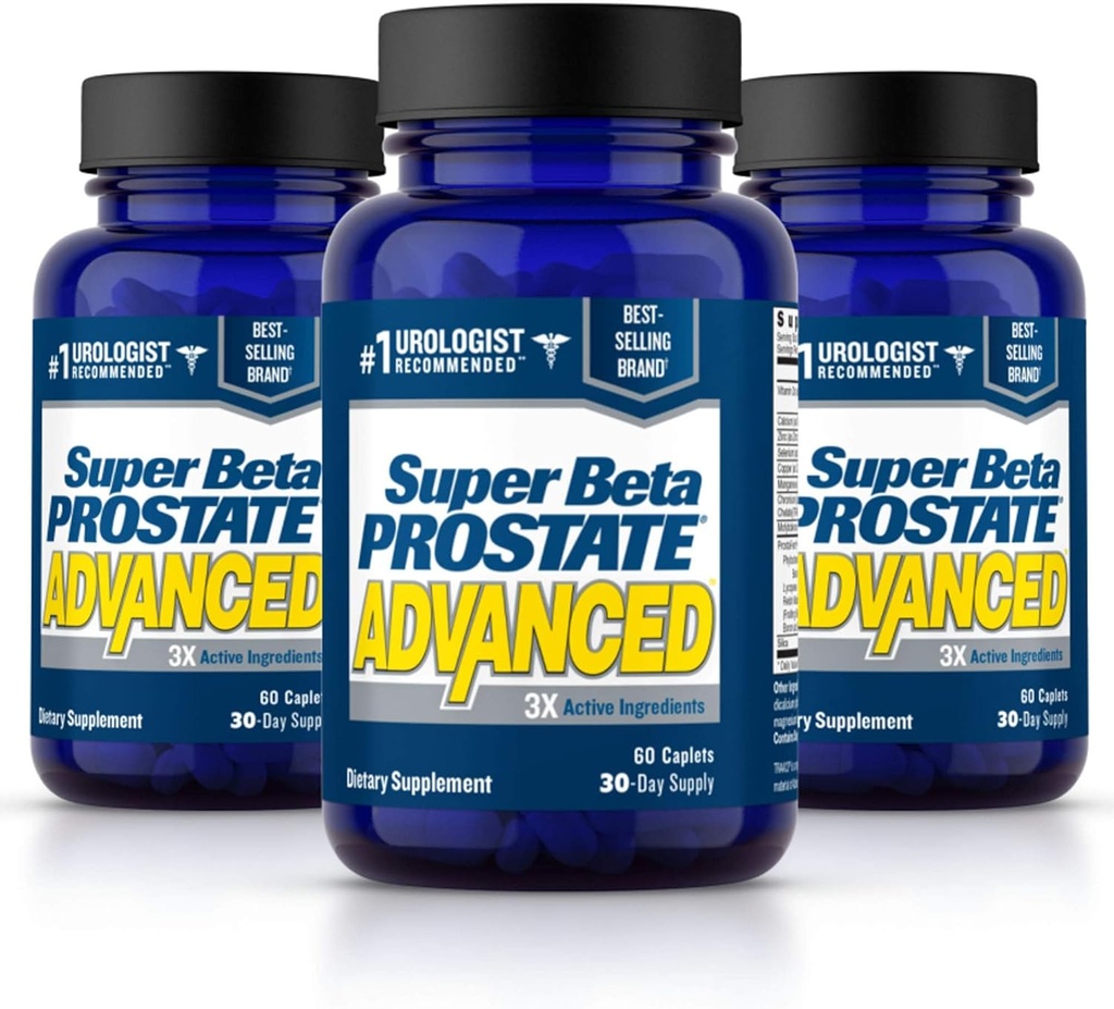 SUPER BETA PROSTATE Advanced – Reduce Bathroom Trips, Promote Sleep, Support Bladder Emptying. Prostate Supplement for Men with Beta Sitosterol, not Saw Palmetto (180 Caplets, 3-Pack)