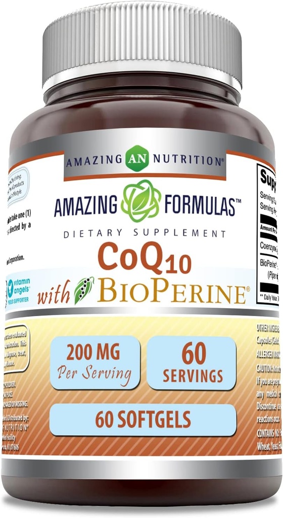 Bioperine Supplement ile Şaşırtıcı Formulaler CoQ10 | Servis başına 200 Mg | 60 Softgels | Non-GMO | Gluten-Free | Made in USA USA