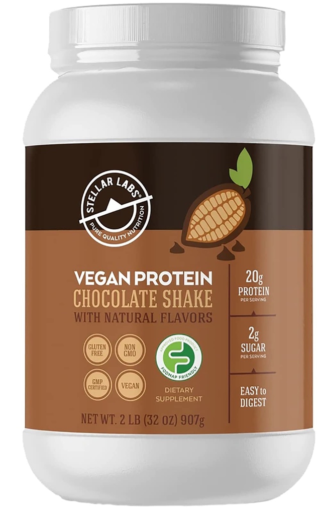 Stellar Labs Vegan Protein Toz BCAA's & Antioksis | Sertifikalı Low FSUNAP, GMO, Gluten Free, Soy Free, Low Carb, Stevia | Lean Plant Based Protein Toz Shakes | Chocolate