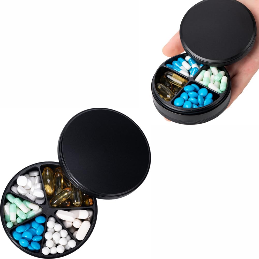 6 Karşılaştırmalı Pill Organizer & 4 Karşılaştırma Pill Box - Su Metal Pill Organizer, Alüminyum Alloy Round Daily Medicine Konteyner, Tıp, Tamam, Fish Oil Oil
