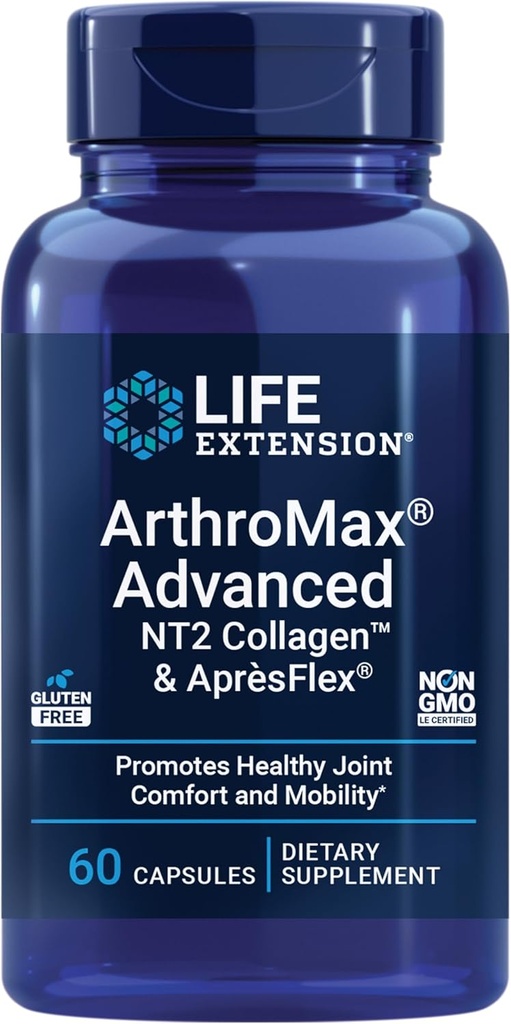 Επέκταση ζωής ArthroMax® Advanced NT2 CollagenTM & AprèsFlex®, θειική γλυκοζαμίνη, Boswellia (Indian Frankincense), Κοινή Υγεία, Κινητικότητα, Χωρίς Γλουτένη, Μη ΓΤΟ, 60 Κάψουλες