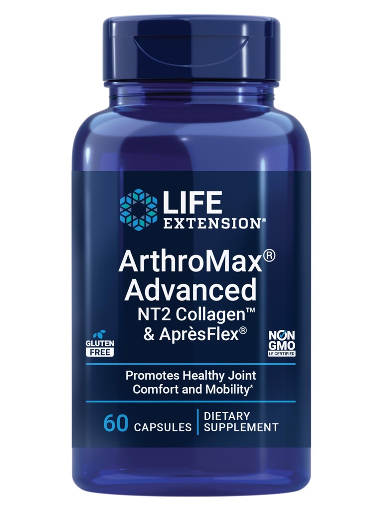 Επέκταση ζωής ArthroMax® Advanced NT2 CollagenTM & AprèsFlex®, θειική γλυκοζαμίνη, Boswellia (Indian Frankincense), Κοινή Υγεία, Κινητικότητα, Χωρίς Γλουτένη, Μη ΓΤΟ, 60 Κάψουλες