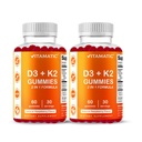 Vitamatic Vitamin D3 & K2 Gummies (2-Pack, 60 Kont) Sağlıklı Kemikler, Kalp Sağlığı, Kalsiyum Aborpsiyon ve Immune Function Plant-Based, Non-GMO, Gluten-Free