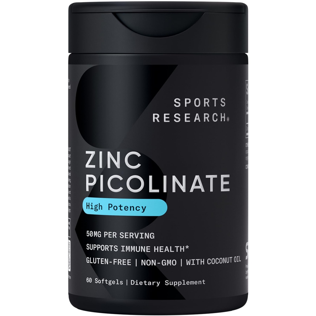 Spor Araştırması çinko Picolinate 50 mg with Organic Coconut Oil | Sağlıklı Immune Function için Yüksek derecede Absorbable Çinko Supplement - Non-GMO TY, Gluten & Soy Free (60 Liquid Softgels)