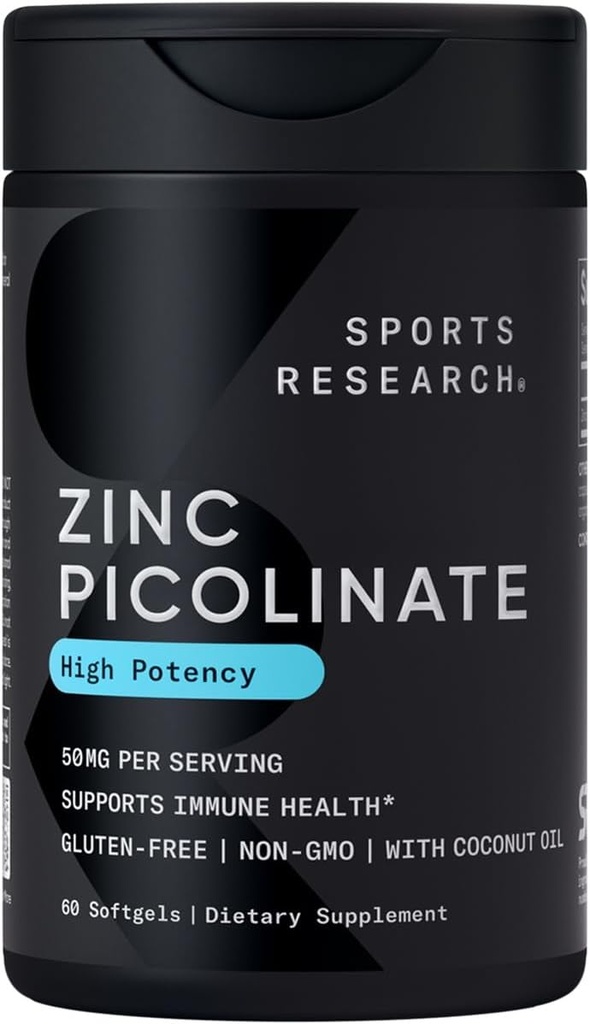Sports Research Ψευδάργυρος Picolinate 50mg με οργανικό λάδι καρύδας 