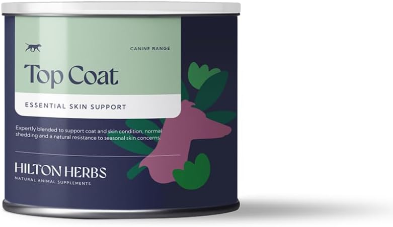 Hilton Βότανα Canine Top Coat συμπλήρωμα για υγιή δέρμα & παλτό Κατάσταση σε σκύλους, 4,4 oz Tub
