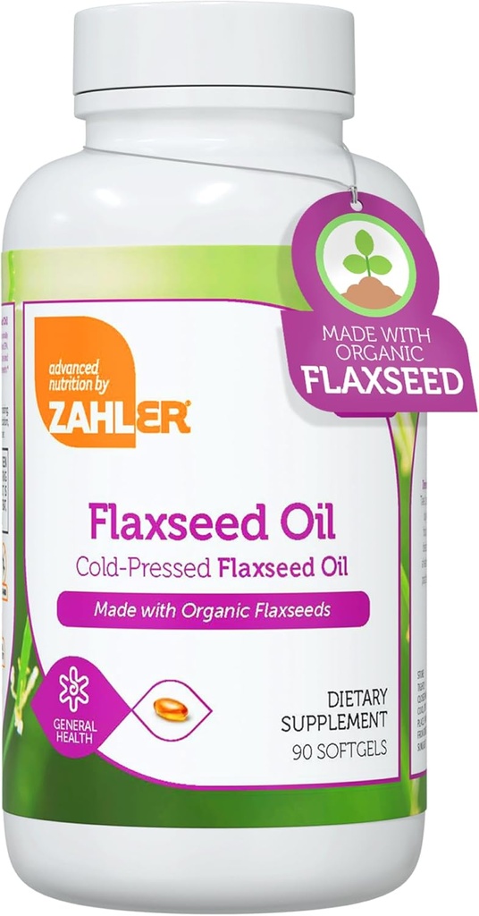Zahler Organik Flaxseed Oil - 1000 mg Softgels - Organik Omega 3 ALA Supplement - Kosher Non-GMO Gluten Free Vegetarian-Friendly Flaxseed (90)