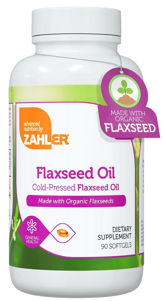 Zahler Organik Flaxseed Oil - 1000 mg Softgels - Organik Omega 3 ALA Supplement - Kosher Non-GMO Gluten Free Vegetarian-Friendly Flaxseed (90)