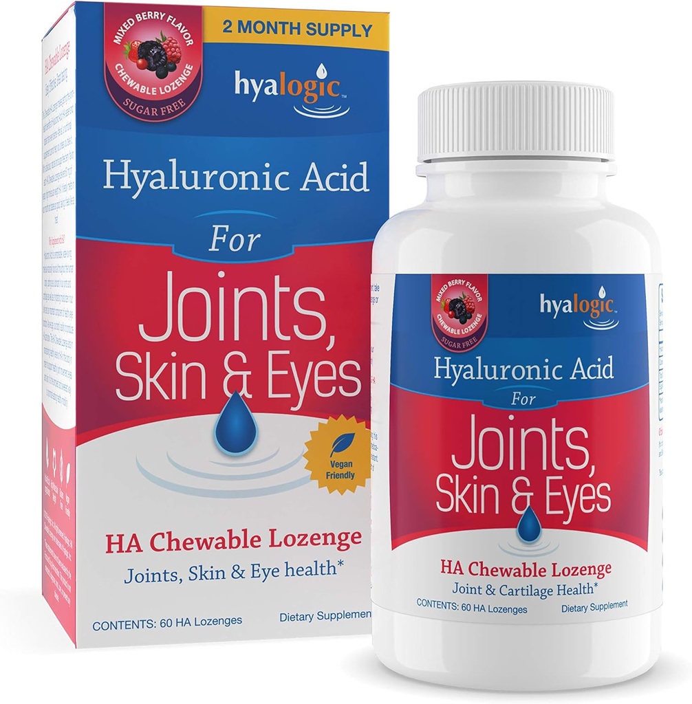 Hyaluronic Acid Chewables 60 Count - Great Tasting Berry Flavored (120mg per 2 Tablets) - Ανεπαρκής γήρανση Φυσικά - Χωρίς ζάχαρη HA συμπλήρωμα για Skincare & Eye Health