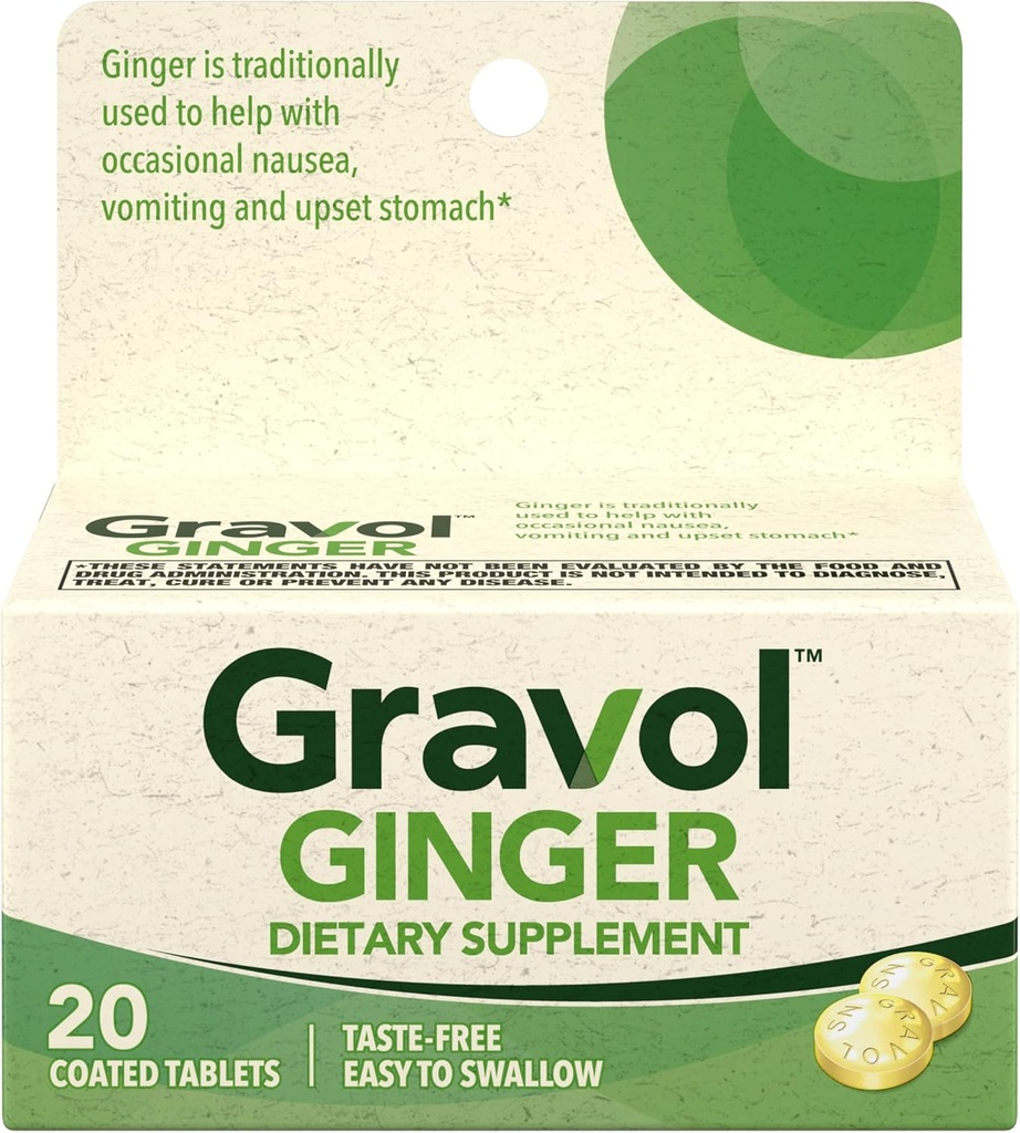Gravol Ginger Tabletleri Upset Stomach ve Nausea, 20ct
