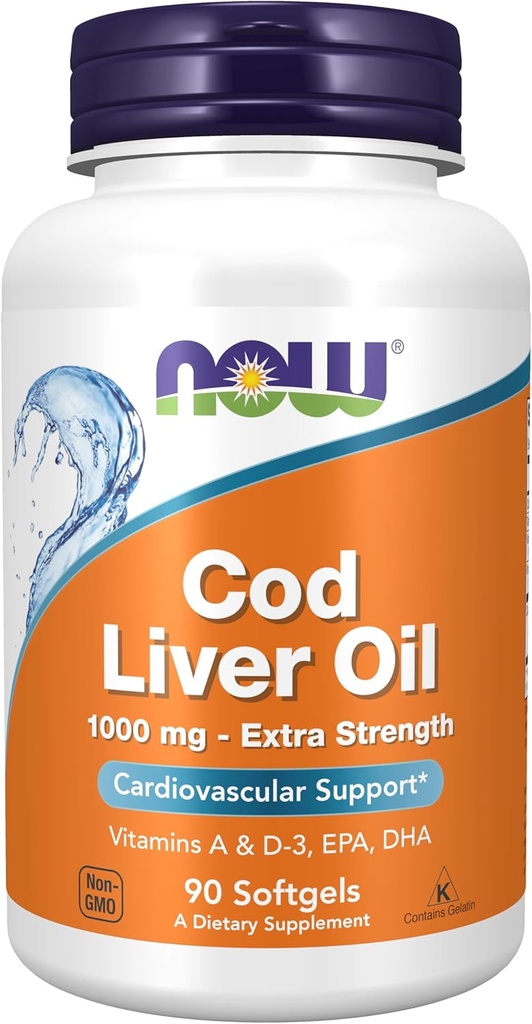 Şimdi Gıdalar Tamamlar, Cod Liver Oil, Ekstra Güçlü 1000 mg A & D-3, EPA, DHA, 90 Softgels