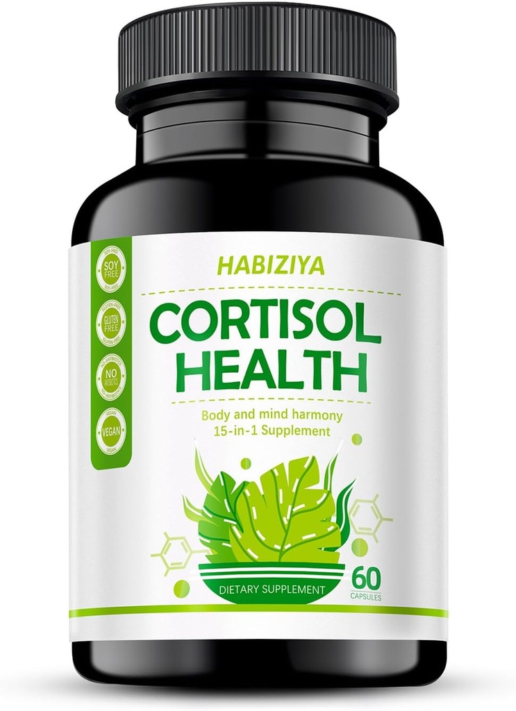 Cortisol Manager συμπλήρωμα για γυναίκες και άνδρες Adrenal Υποστήριξη με Ashwagandha, Rhodiola Rosea, Ιερός Βασίλειος, Mood & Υποστήριξη ύπνου - Μη ΓΤΟ, Κάψουλες Vegan (60 κόμης)