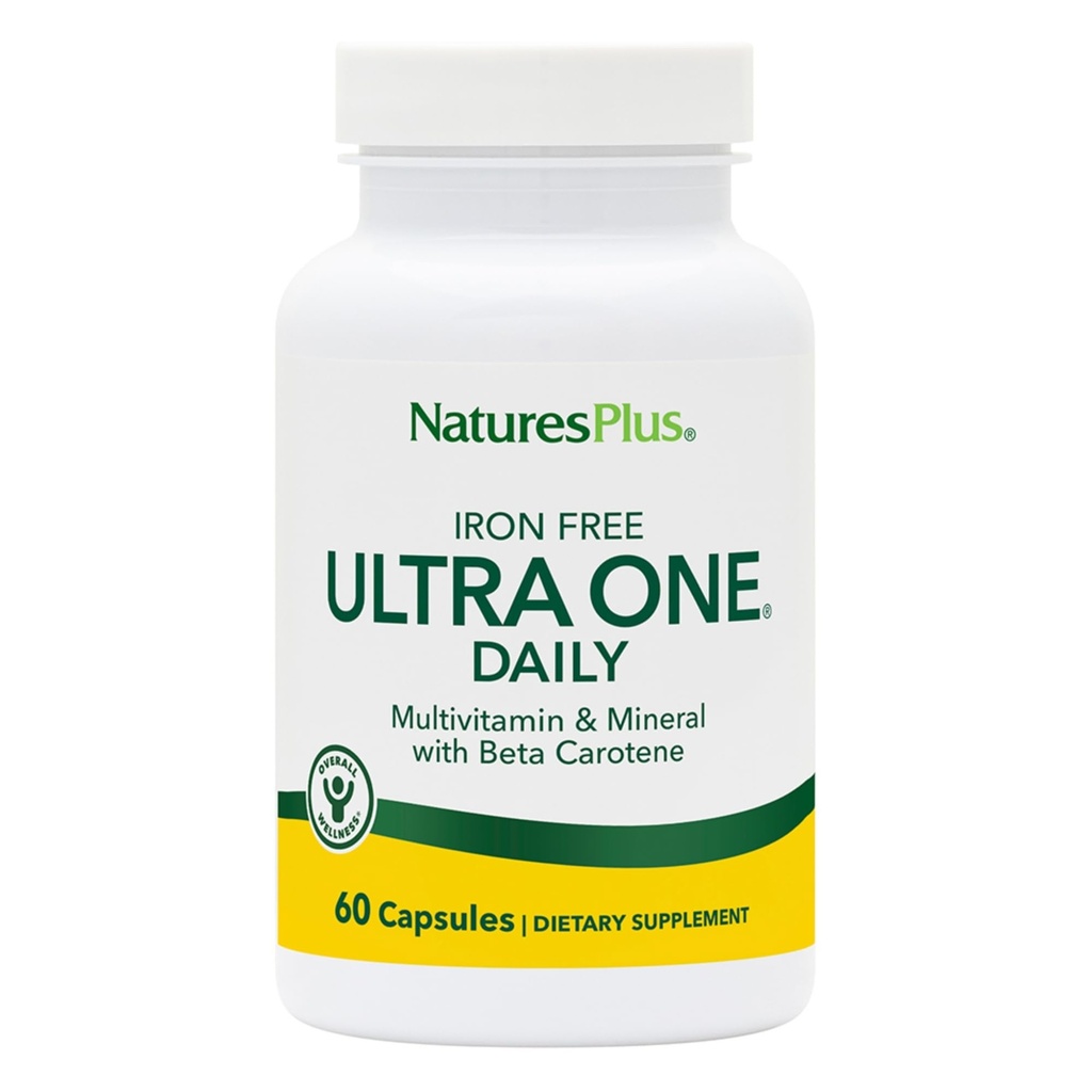 NaturesPlus Ultra One Daily Iron Free - 60 Κάψουλες ταχείας δράσης - Πολυβιταμίνη & Ορυκτό με Beta Carotene - Vegan, Gluten Free - 60 Μερίδες