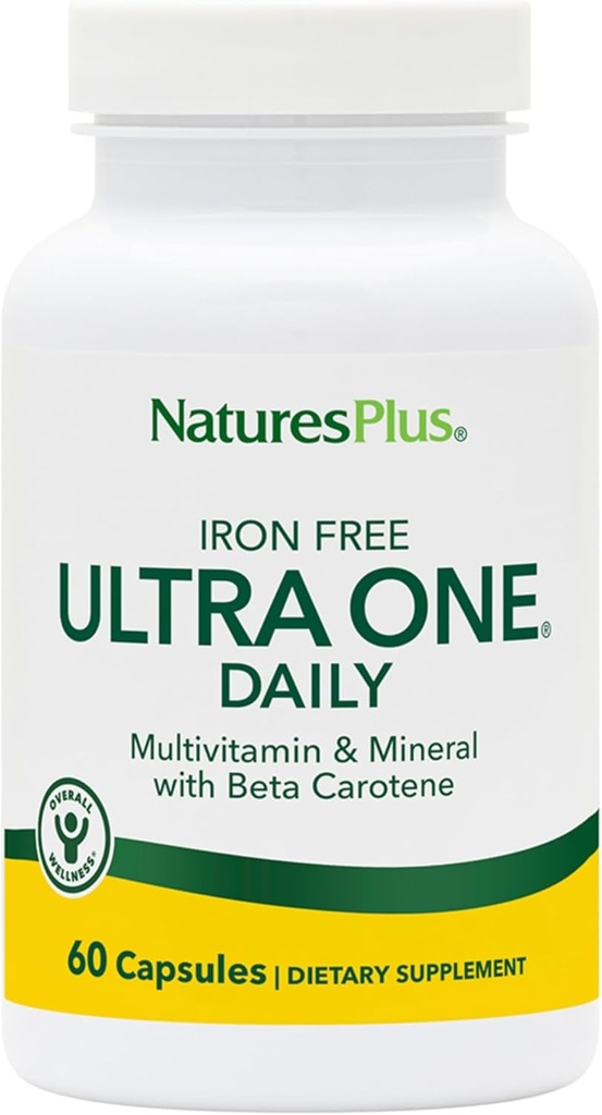 NaturesPlus Ultra One Daily Iron Free - 60 Hızlı Odaklı Kapsüller - Beta Carotene ile Multivitamin & Mineral - Vegan, Gluten Free - 60 Hizmetler