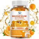 Γλυκινικό μαγνήσιο 500mg Gummies με 100mg L-Θρεονικό μαγνήσιο για ενήλικες παιδιά, Magnesium Gummies Sugar Free Μαγνήσιο Κάλιο συμπλήρωμα με βιταμίνη D,B6,CoQ10 (60 Pack, Orange)
