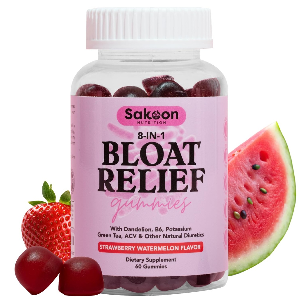 Kadınlar için Sakson beslenme Bloating Relief Gummies - Green Tea, ACV, Dandelion, Buchu Leaf, Natural Digestion Support, 60 Gummies, Watermelon Flavor