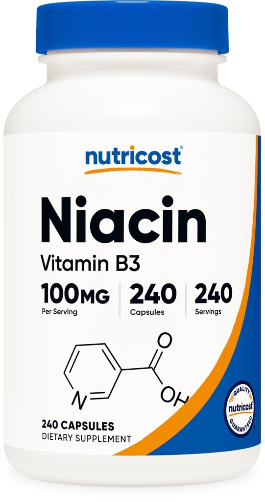 Nutricost Niacin (Vitamin B3) 100 mg, 240 Capsules - Flushing, Non-GMO, Gluten Free