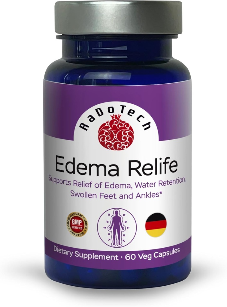 Edema Relife Support Relief of Edema, Water Retention, Swollen Feet ve Ankles 60 Veg Capsules GMP - (Pazar 1)