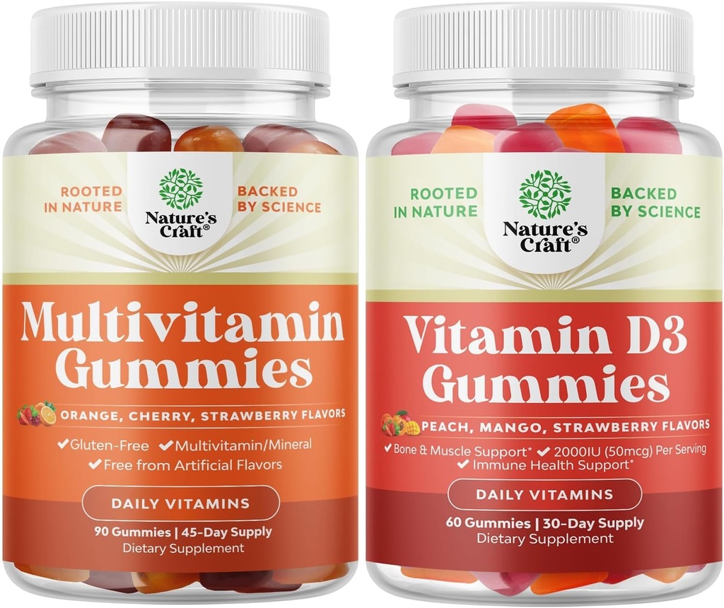 Δέσμη Πολυβιταμινών Gummies για ενήλικες - Haal Multivitamin Gummy με B12 Βιοτίνη για άνδρες & γυναίκες και βιταμίνη D3 Gummies για καθημερινή ευεξία με 2000IU ανά υπηρεσία μυών των οστών & ανοσοποιητική υποστήριξη