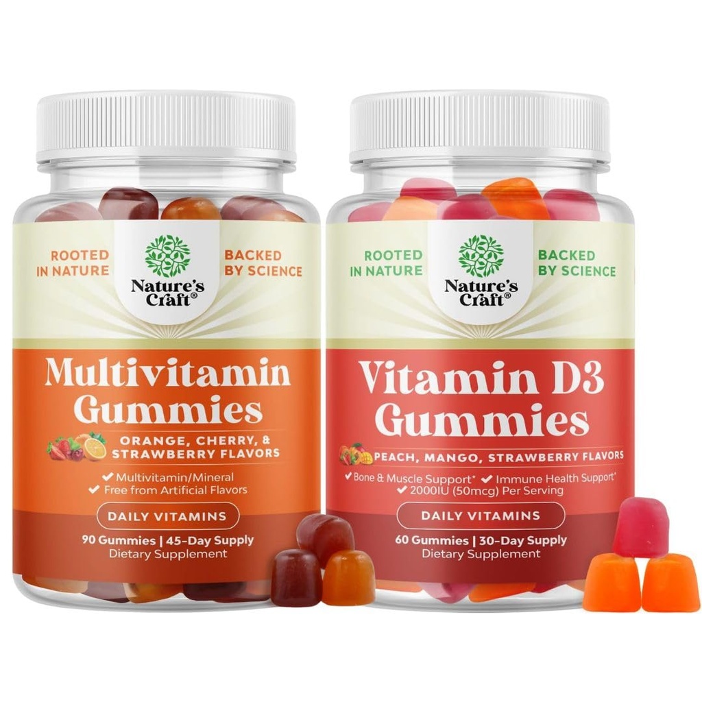 Yetişkinler için Multivitamin Gummies - Hell Multivitamin Gummy with B12 Biotin for Men & Women and Vitamin D3 Gummies for Daily Wellness with 2000IU per Servis Bone Muscle & Immune Support