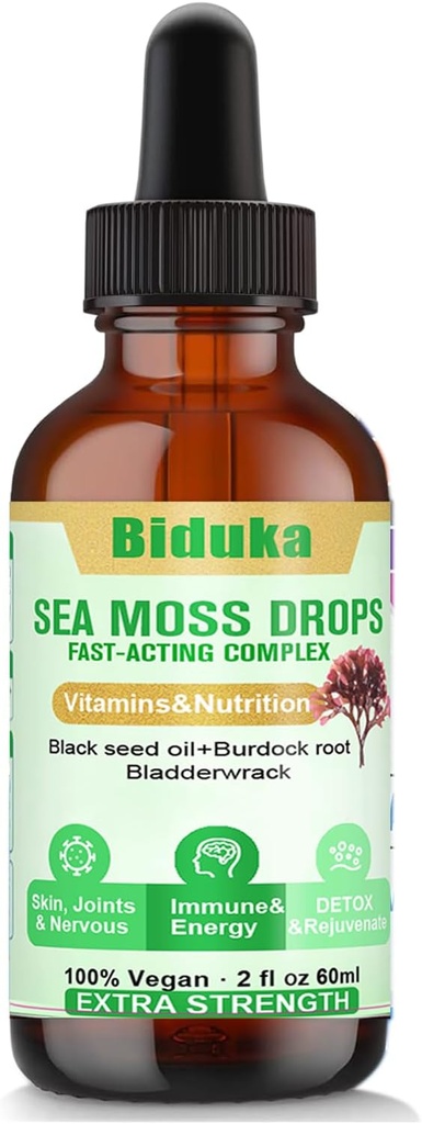 İrlandalı Deniz Moss Siyah Tohumlar Petrol, Bladderwrack, Burdock Root, C ve çinko, Multimineral Drops Seamoss Supplement for Immune, Ortak, Digestion, Aging Support