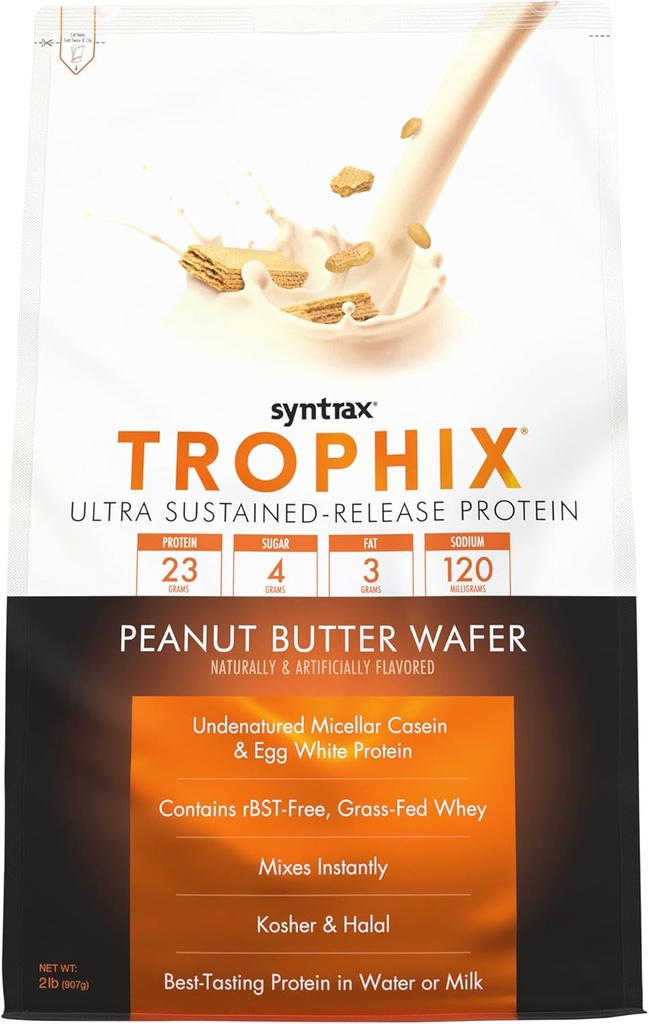 Syntrax Beslenme Trophix, Ultra Sustained-Release protein Tozu, Peanut Butter Wafer 2 lbs, Real Wafer Pieces