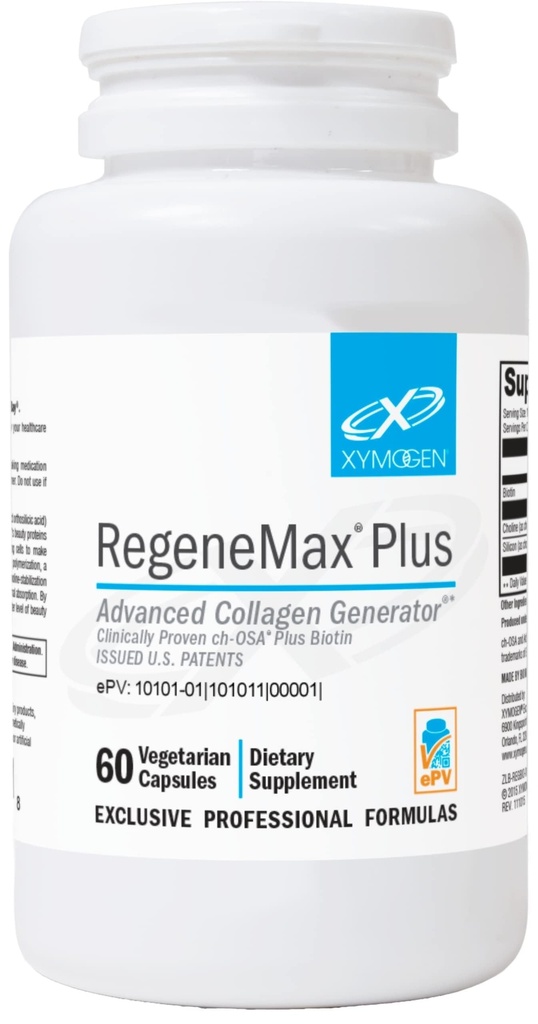 XYMOGEN RegeneMax Plus - Advanced Collagen Συμπληρώματα με Biotin & Clinically Tested Ch-OSA - Υποστηρίζει το δέρμα, τα μαλλιά, τα νύχια και την υγεία των οστών - Collagen για γυναίκες & άνδρες (60 κάψουλες)