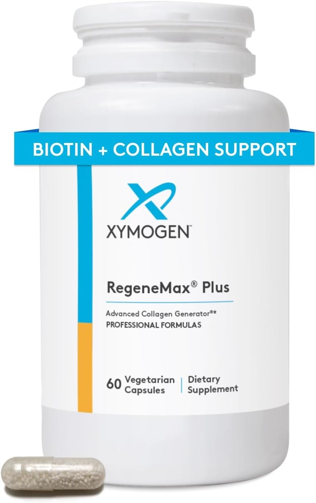 XYMOGEN RegeneMax Plus - Biotin & Klinik olarak test edilen ch-OSA - Supports Skin, Hair, Nails & Bone Health - Collagen for Women & Men (60 Capsules)