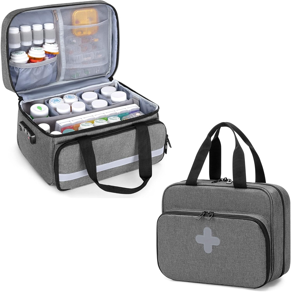 CURMIO Pill Bottle Organizer Bag, ιατρική θήκη αποθήκευσης με κλειδαριά για τα μπουκάλια συνταγής, βιταμίνες, ιατρικά συμπληρώματα