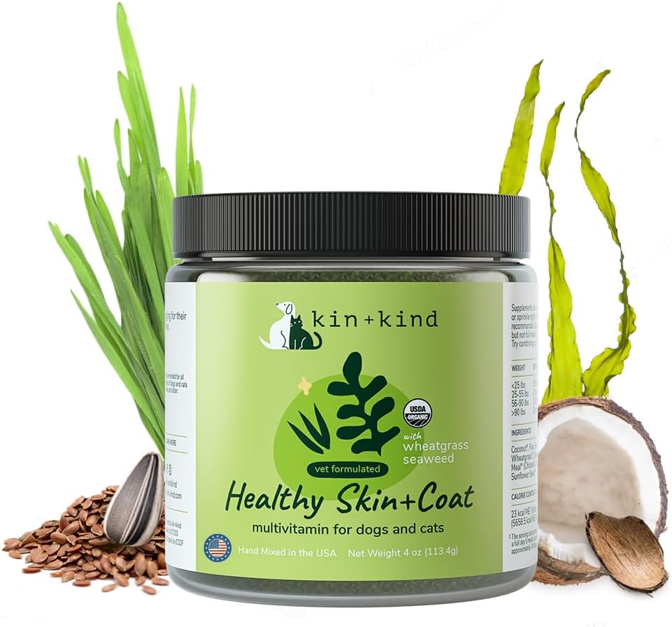 Köpekler ve Kediler için Türlü Organik Multivitamin - Sağlıklı Cilt ve Önleme için Pet Supplement - Güvenli, Doğal Formula Buğdaylar, Kelp, Seaweed ve Coconut - ABD'de Yapıldı - 4 oz (Medium)