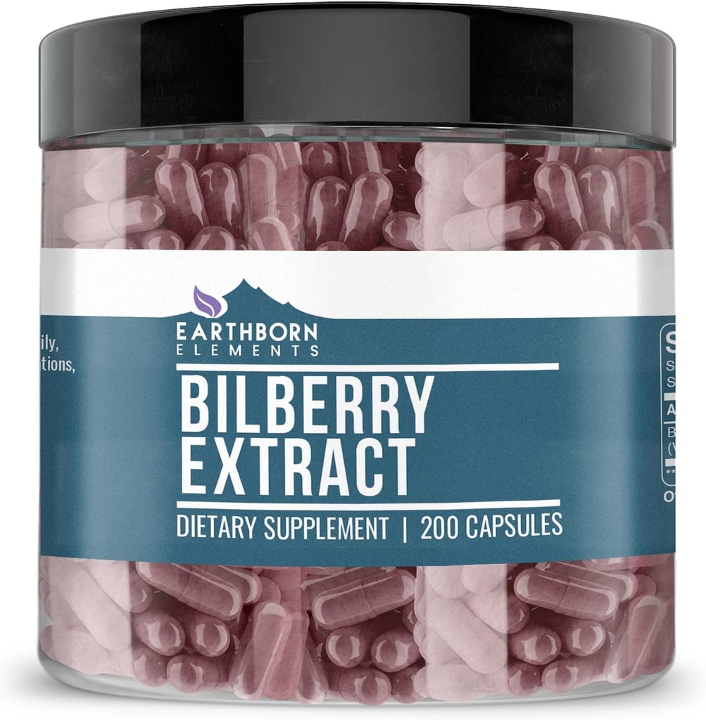 Earthborn Elements Bilberry 200 Capsules, Pure & Undiled, No Wordss