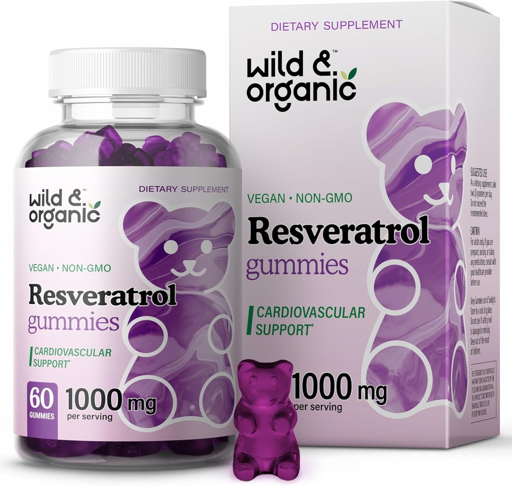 Wild & Organic Resveratrol Gummies 1000 mg - Antioksit için Trans Resveratrol Tamamı, Beyin, Immune Support - 60 Vegan, Non-GMO Antioksi Gummies 1000mg - Trans Resveratrol Supplement for Antioxy, Brain, Immune Support - 60 Vegan, Non-GMO Antioksidan Gummies