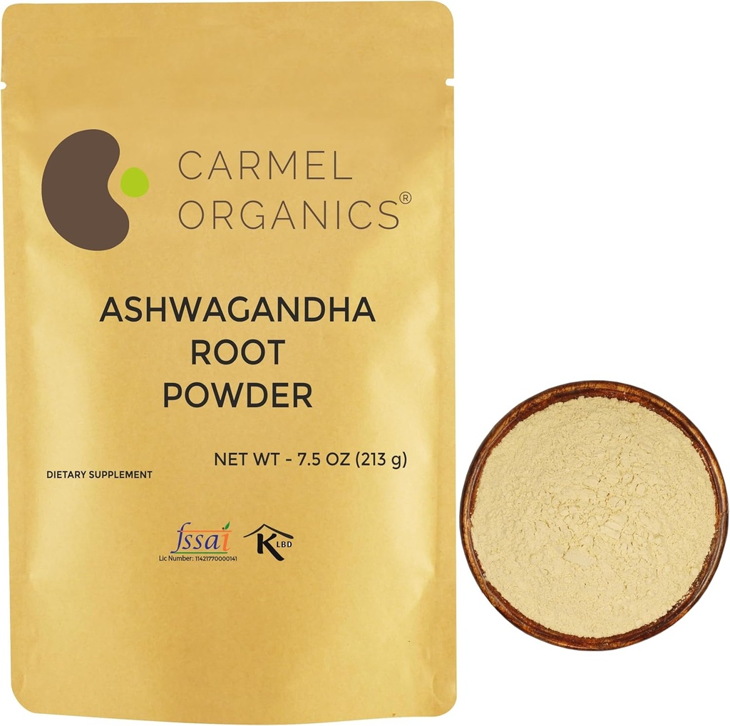 CARMEL ORGANICS Ashwagandha Root Toz 7.5 Ounce, GMO & Gluten Free, Natural, Withania Somnifera, NoEDIT Preservatives, Directly Sourced from Indian Farmers