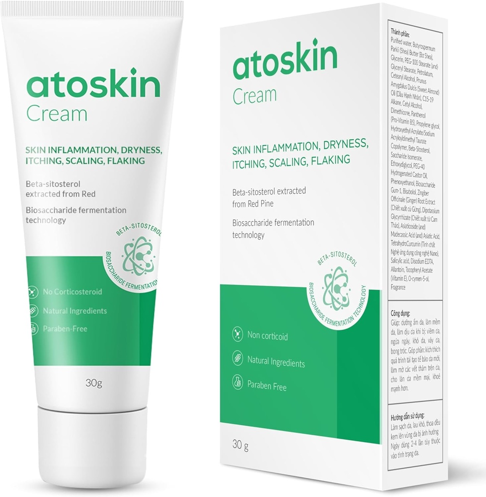 Atoskin Eczema Cream, Ψωρίαση & Θυλακίτιδα Καταπραϋντική Λοσιόν, Για Ξήρανση, Εφίδρωση και Δερματίτιδα Ερεθισμός, Απαλό Ενυδατικό Για Ενήλικες & Παιδιά με Βούτυρο Καριτέ & Γλυκό Αμυγδαλέλαιο (1.01 Oz)